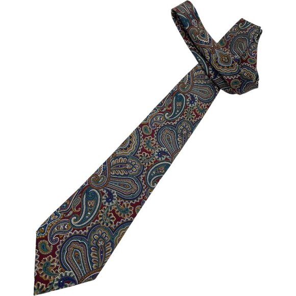Lands' End Silk Tie Paisley Red Blue - Picture 2 of 6
